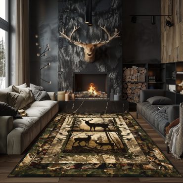 Deer rug Hunting Rug Deer Hunting Rugs Whitetail deer Hunting season Fishing rug Duck hunting Wild turkey hunting rug Carpet camouflage Bear carpet Rustic Carpet Cabin Rug for Home Décor 04