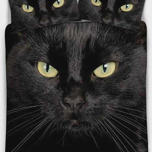Black Cat Print Bedding Set Bed Sheets Spread Comforter Duvet Cover Bedding Sets Diverse Design and Materials