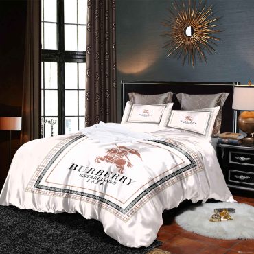 Burberry Logo Brands Bedding Set Duvet Cover Luxury Brand Bedding Sets Gift for Burberry Lover Diverse Design and Materials