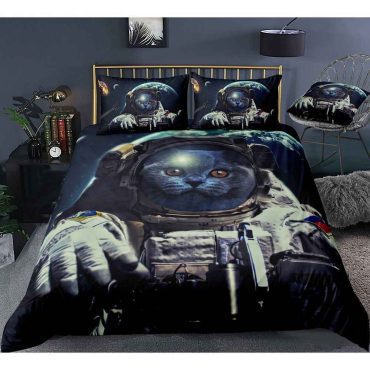 Cat Astronaut Bedding Set Bed Sheets Spread Comforter Duvet Cover Bedding Sets Diverse Design and Materials 01