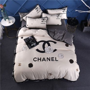 Chanel Logo White Flowers Bedding Set Diverse Design and Materials