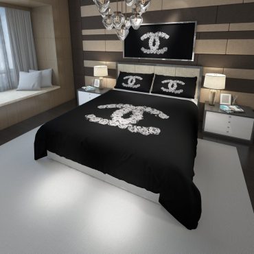 Chanel Logo With White Flowers Bedding Set Diverse Design and Materials