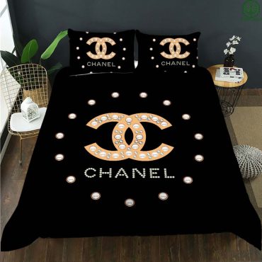 Chanel Signature Pearls In Black Background Bedding Set Queen Diverse Design and Materials