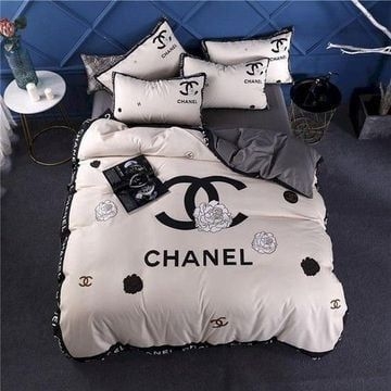 Chanel White Flowers Bedding Sets Duvet Cover Sheet Cover Pillow Cases Luxury Bedroom Sets Diverse Design and Materials