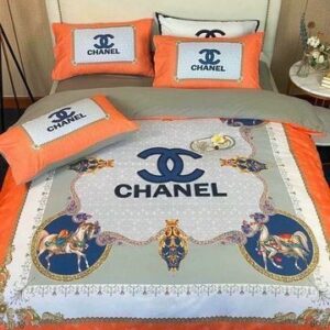 Chanel White Orange Bedding Sets Duvet Cover Sheet Cover Pillow Cases Luxury Bedroom Sets Diverse Design and Materials