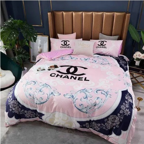 Coco Chanel Blue Wave in Pink Background Bedding Set Diverse Design and Materials