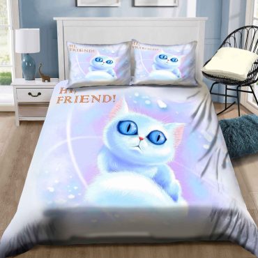 Cute Cat Hi Friend Bedding Set Bed Sheets Spread Comforter Duvet Cover Bedding Sets Diverse Design and Materials