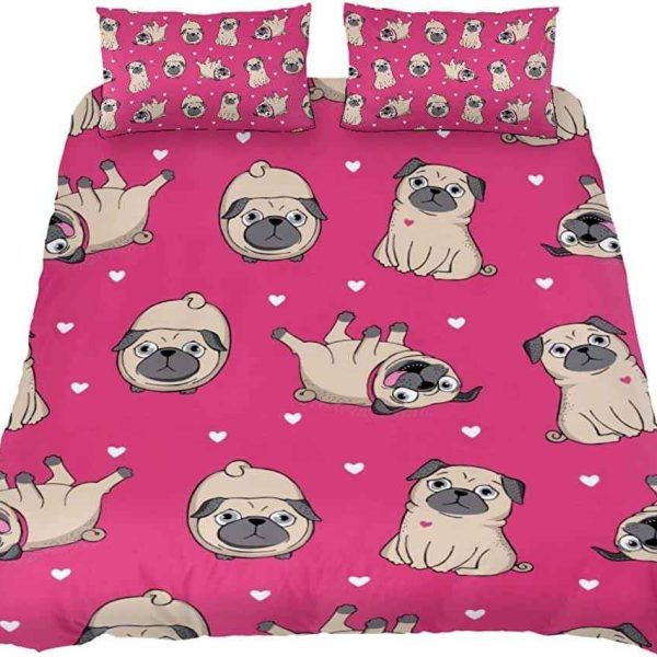 Cute Pugs Dogs Bedding Set Bed Sheets Spread Comforter Duvet Cover Bedding Sets Diverse Design and Materials