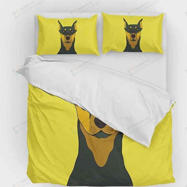 Doberman Dog Yellow Bedding Set Bed Sheets Spread Comforter Duvet Cover Bedding Sets Diverse Design and Materials