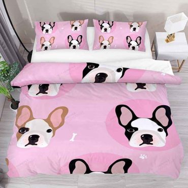 French Bulldogs Dog Pattern Pink Bedding Set Bed Sheets Spread Comforter Duvet Cover Bedding Sets Diverse Design and Materials