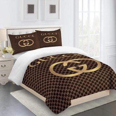 Gucci Bedding Set Dark Brown And Gold Luxury Bed Sheets Diverse Design and Materials