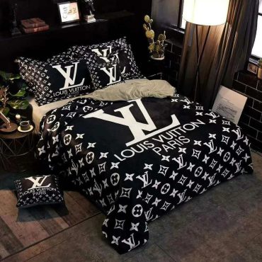 Paris Logo In Black Background Louis Vuitton Bed Set Diverse Design and Materials