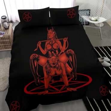 Satanic Pentagram Satanic Cross Demon Erotic 3 Piece Duvet Set Color Version Diverse Design and Materials
