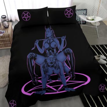 Satanic Pentagram Satanic Cross Demon Erotic 3 Piece Duvet Set Sexy Wild Blue Pink Color Version Diverse Design and Materials