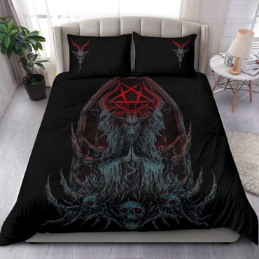 Satanic Skull Goat With Inverted Pentagram Shrine 2nd Prayer Color Version 3 Piece Duvet Set Diverse Design and Materials