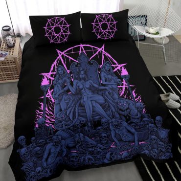 Skull Demon Serpent Flesh Gluttony Throne 3 Piece Duvet Set Sexy Blue Pink Diverse Design and Materials