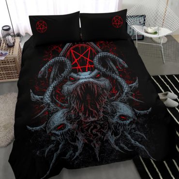 Skull Demon Serpent Satanic Pentagram Shrine 3 Piece Duvet Set Color Version Diverse Design and Materials