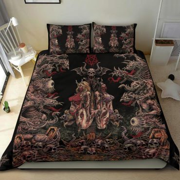 Skull Satanic Wood Cross Demon Madness 3 Piece Duvet Set Pentagram Corner Version Original Color Edited Version Diverse Design and Materials
