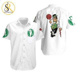 Beach Shirt Boston Celtics Basketball Classic Mascot Logo Gift For Celtics Fans White Hawaiian Shirt Aloha Shirt for Men Women SeratyArt