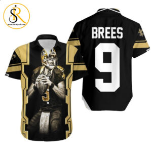 Beach Shirt Drew Brees New Orleans Saints Black Hawaiian Shirt Aloha Shirt for Men Women SeratyArt