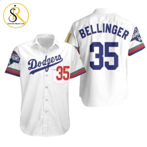 Beach Shirt Los Angeles Dodgers Bellinger 35 2020 Championship Golden Edition White Jersey Inspired Style Hawaiian Shirt Aloha Shirt for Men Women SeratyArt