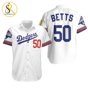 Beach Shirt Los Angeles Dodgers Betts 50 2020 Championship Golden Edition White Jersey Inspired Style Hawaiian Shirt Aloha Shirt for Men Women SeratyArt
