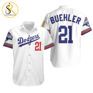 Beach Shirt Los Angeles Dodgers Buehler 21 2020 Championship Golden Edition White Jersey Inspired Style Hawaiian Shirt Aloha Shirt for Men Women SeratyArt