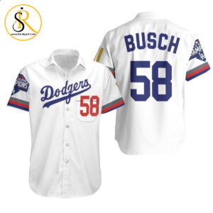 Beach Shirt Los Angeles Dodgers Busch 58 2020 Championship Golden Edition White Jersey Inspired Style Hawaiian Shirt Aloha Shirt for Men Women SeratyArt