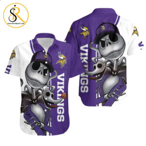 Beach Shirt Minnesota Vikings Jack Skellington And Zero Hawaiian Shirt Aloha Shirt for Men Women SeratyArt