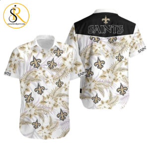 Beach Shirt New Orleans Saints Football Floral Hawaiian Shirt White Men Women Beach Wear Short Sleeve Hawaii Shirt SeratyArt