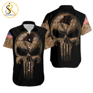 Camouflage Skull Carolina Panthers American Flag Hawaiian Shirt Aloha Shirt for Men Women SeratyArt