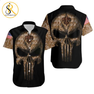 Camouflage Skull New Orleans Saints American Flag Hawaiian Shirt Aloha Shirt for Men Women SeratyArt