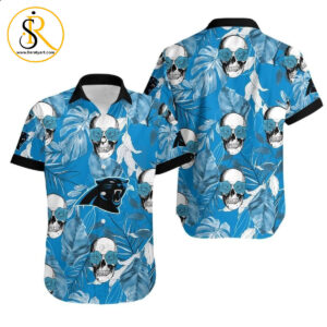 Carolina Panthers Coconut Leaves And Skulls Hawaiian Shirt Aloha Shirt for Men Women SeratyArt