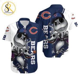 Chicago Bears Jack Skellington And Zero Hawaiian Shirt Aloha Shirt for Men Women SeratyArt