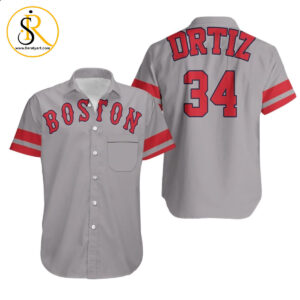 David Ortiz Boston Red Sox Player Gray 2019 Jersey Inspired Style Hawaiian Shirt Aloha Shirt for Men Women SeratyArt