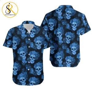 Detroit Lions Mystery Skull And Flower Hawaiian Shirt Aloha Shirt for Men Women SeratyArt