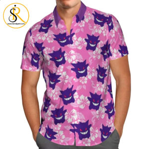 Gengar Tropical Floral Hawaiian Shirt Anime Shirt for Men Women SeratyArt