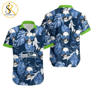 Gift For Husband Gift For Dad Seattle Seahawks Coconut Leaves And Skulls Hawaiian Shirt Aloha Shirt for Men Women SeratyArt