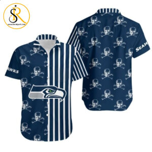 Gift For Husband Gift For Dad Seattle Seahawks Stripes And Skull Hawaiian Shirt Aloha Shirt for Men Women SeratyArt