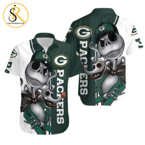 Green Bay Packers Jack Skellington And Zero Hawaiian Shirt Aloha Shirt for Men Women SeratyArt