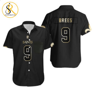 New Orleans Saints 9 Drew Brees Black Golden Edition Mens Jersey Inspired Hawaiian Shirt SeratyArt