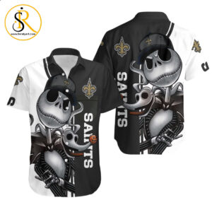New Orleans Saints jack skellington and zero Hawaiian Shirt Aloha Shirt for Men Women SeratyArt