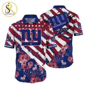 New York Giants NFL Hawaiian Shirt Floral Print American Flag Beach Shirt Short Style Summer SeratyArt