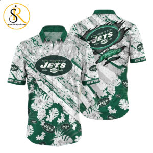New York Jets NFL Hawaiian Shirt Floral Print American Flag Beach Shirt Short Style Summer SeratyArt