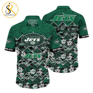 New York Jets NFL Hawaiian Shirt Graphic Tropical Pattern 3D Printed Beach Shirt Summer Gift For Fan SeratyArt