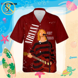 Nirvana Merch Kurt Cobain Art Rock Music Red Cuban Shirt Premium Unique Hawaiian Shirt SeratyArt