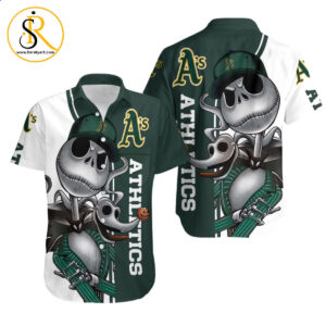 Oakland Athletics Jack Skellington And Zero Hawaiian Shirt Aloha Shirt for Men Women SeratyArt