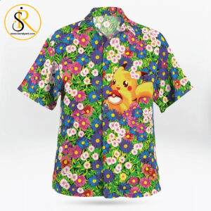 Pikachu Summer Flowers Beach Outfits New Aloha Shirt For Men Women SeratyArt