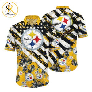 Pittsburgh Steelers NFL Hawaiian Shirt Floral Print American Flag Beach Shirt Short Style Summer SeratyArt