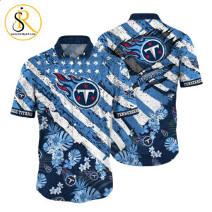 Tennessee Titans NFL Hawaiian Shirt Floral Print American Flag Beach Shirt Short Style Summer SeratyArt